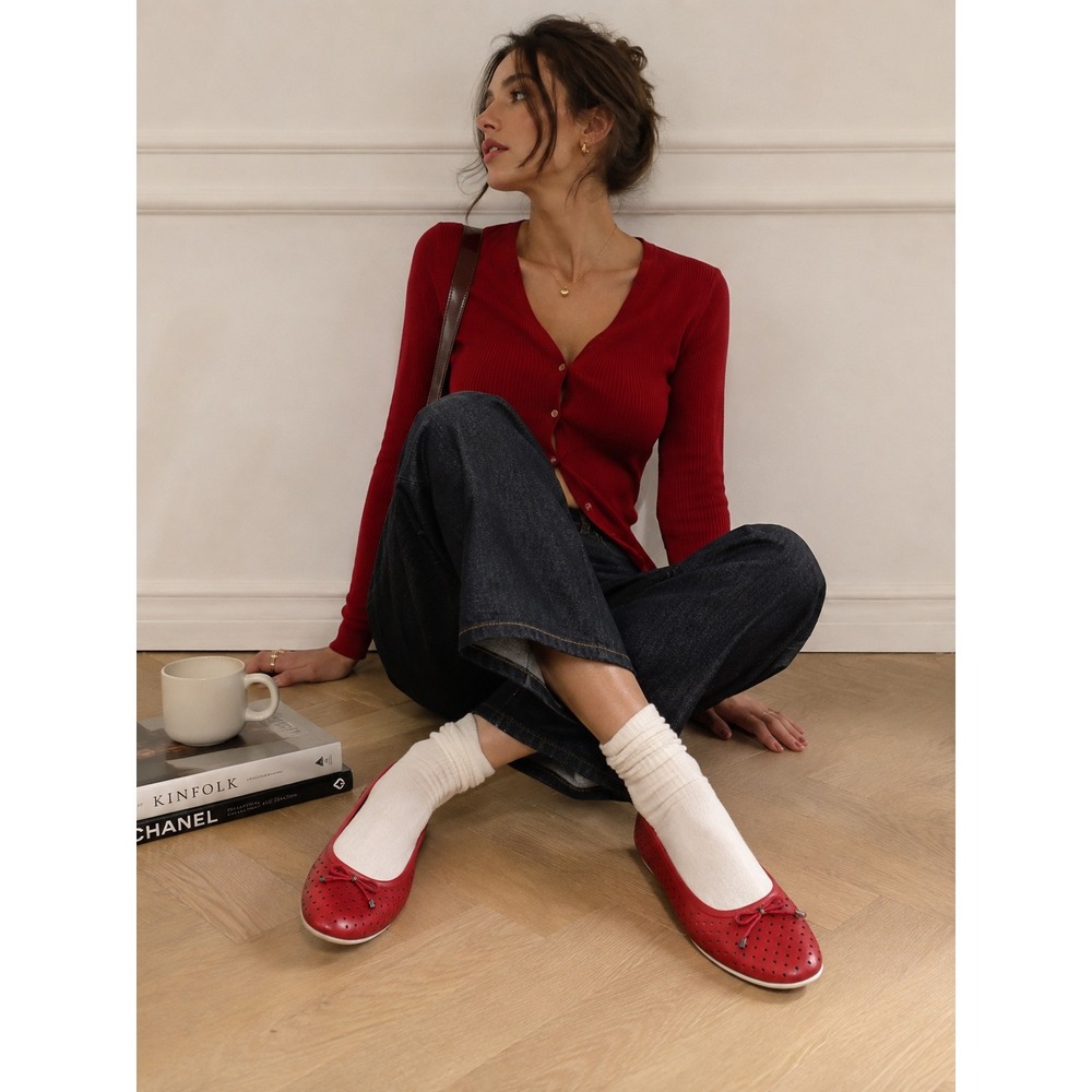 Clarks Gracelin Lea Red Leather Ballet Flats Womens 7 M